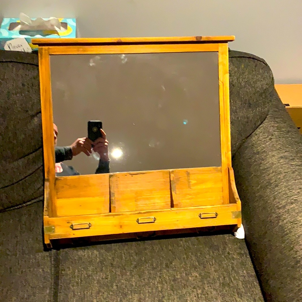 Wall Mirror with 3 Drop Slots & 3 Coat hooks
